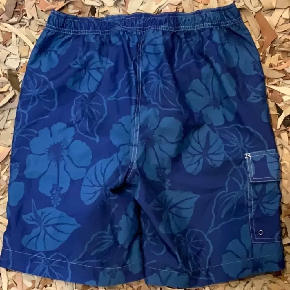Chaps blue Floral print swim trunks S